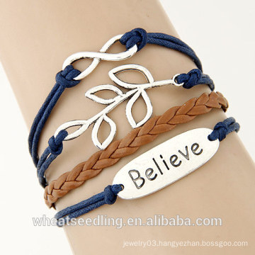 2014 New European&USA Vintage Rope Bracelet Alloy Leaf Parts Manual Multilayer Woven Bracelet